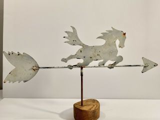 Antique American Folk Art Sheet Metal Jumping Horse Weathervane Ca 1930s 5