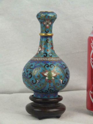 Fine Early 19th C Cloisonne Gilt Garlic Neck Small Vase On Stand