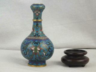 FINE EARLY 19TH C CLOISONNE GILT GARLIC NECK SMALL VASE ON STAND 2