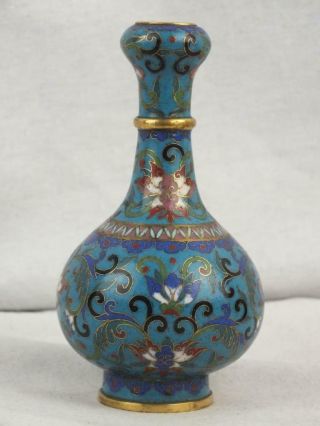 FINE EARLY 19TH C CLOISONNE GILT GARLIC NECK SMALL VASE ON STAND 4