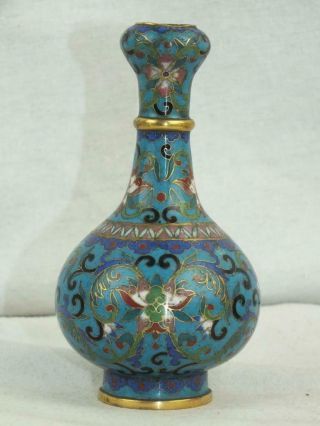 FINE EARLY 19TH C CLOISONNE GILT GARLIC NECK SMALL VASE ON STAND 5