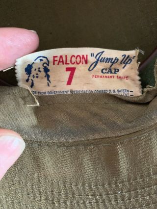 Rare Vintage US Military Falcon Jump Up OD Green Cap Size 7 War 1950 ' s 6