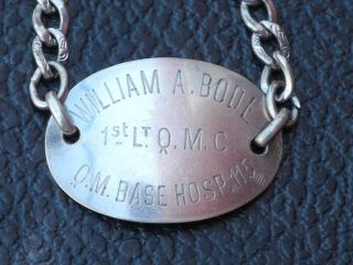 WW I ID Bracelet & Dog Tags NATIONAL ARMY 1st LT QMC BASE HOSPITAL William Bode 4