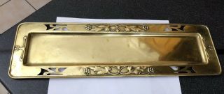 Antique Vintage Earts & Crafts Art Nouveau Brass Oblong Rectangular Desk Tray