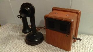Antique 1907 Kellogg Candlestick Phone With Wood Crank Bell Box