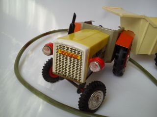 Vintage tin and plastic toy Tractor Titan with trailer made in Poland 2