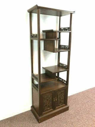 Vintage Chinese Etargere Display Shelf With Lower Cabinet Carved Details