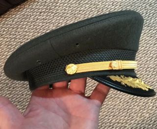 Vintage US Army Military Field Grade Service Dress Green Felt Cap Hat 7 3/8 EUC 5