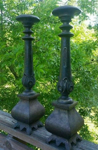 Tall Bronze Candlesticks Candle Holders 17th Century 24 " Tall