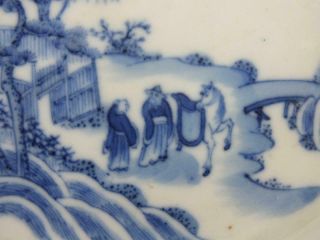 19TH C CHINESE BLUE AND WHITE FIGURES CALLIGRAPHY METAL RIM DISH & 3 BOWLS 3