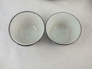 19TH C CHINESE BLUE AND WHITE FIGURES CALLIGRAPHY METAL RIM DISH & 3 BOWLS 9