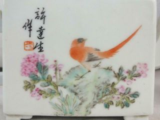 REPUBLIC CHINESE PORCELAIN BIRDS CALLIGRAPHY SIGNED SQUARE TEAPOT 2