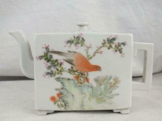 REPUBLIC CHINESE PORCELAIN BIRDS CALLIGRAPHY SIGNED SQUARE TEAPOT 4