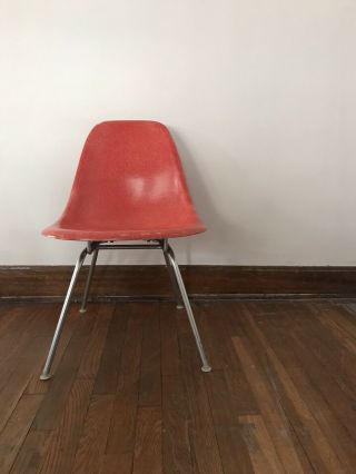 Vintage Eames Shell Chair For Herman Miller On Low H - Base.  Cherry Red