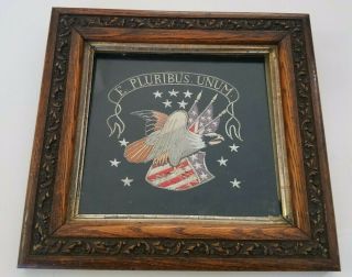 Vtg Japanese Silk Embroidery Navy Memorabilia Framed Us Eagle E Pluribus Unum