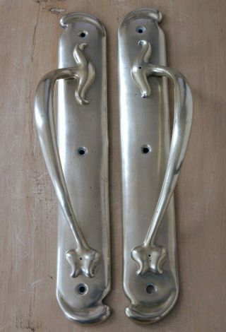 Pair Antique Pull Door Handles Brass Art Nouveau Vintage Restored