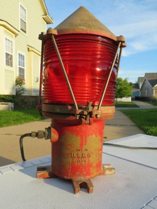Vintage 1920s United States Coast Guard Buoy Lantern Red Ribbed Globe Uscg Boat