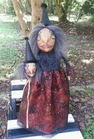 Primitive Folk Art Halloween Witch Shelf Sitter Doll