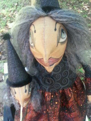 Primitive Folk Art Halloween Witch Shelf Sitter Doll 3