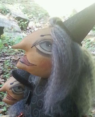 Primitive Folk Art Halloween Witch Shelf Sitter Doll 5