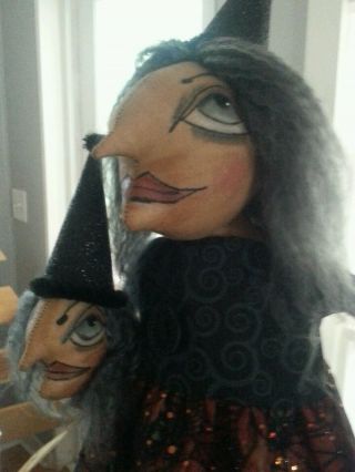 Primitive Folk Art Halloween Witch Shelf Sitter Doll 6