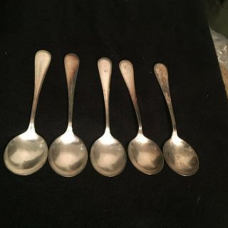 5 Vintage International Silver Co.  Usn Silverplate Soup Spoon U S Navy Usa Ww Ll