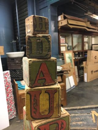 c1880 wooden children ' s toy alphabet play blocks paper labels RARE - 6 