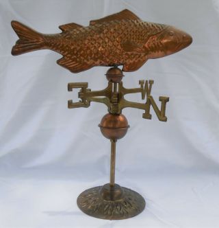 Vintage Copper & Brass " Fish " Table Top Weather Vane