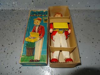 Near Japan ALPS MR.  Butts Cigarette Boy windup toy w/Original Box. 2