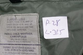 US Army Military Camouflage Cold Weather Parka Jacket XL Long 8