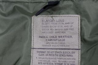 US Army Military Camouflage Cold Weather Parka Jacket XL Long 9