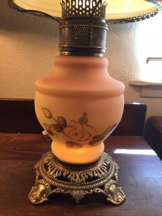 Antique Fenton Floral Burmese Art Glass Victorian Gone with the Wind Table Lamp 3