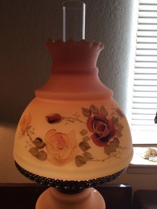 Antique Fenton Floral Burmese Art Glass Victorian Gone with the Wind Table Lamp 4