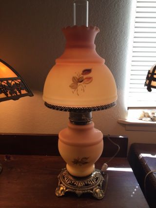 Antique Fenton Floral Burmese Art Glass Victorian Gone with the Wind Table Lamp 5