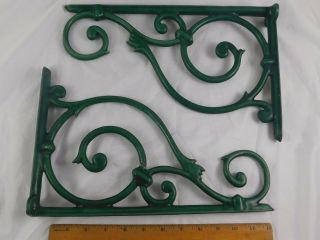 Pair Antique Cast Iron Cucumber Green Enamel Wall Shelf Brackets 8 X 13 1