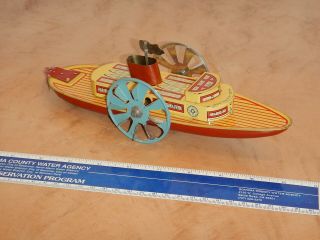 VINTAGE TIN LITHO CLOCKWORK WIND UP PADDLE WHEEL TOY BOAT SHIP,  ENGLAND 2