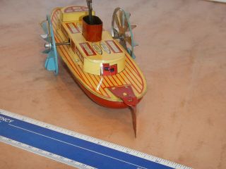 VINTAGE TIN LITHO CLOCKWORK WIND UP PADDLE WHEEL TOY BOAT SHIP,  ENGLAND 4