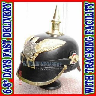German Pickelhaube Prussian Leather Helmet,  Kaiser Hat Ww1 Ww2 Militaria Handmade