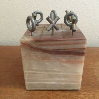 Curtis Jere Onyx And Metal Mid Century Modern Tic Tac Toe Art Sculpture 3