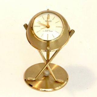 Vintage Relide Swiss Mid Century Golf Brass Wind - Up 15j Desk Alarm Clock
