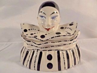 Art Deco French Porcelain Figural Pierrot Powder Box Henri Delcourt