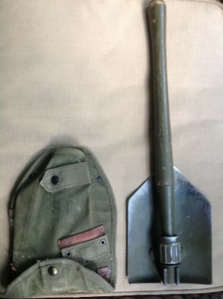WW2 1945 Ames U.  S.  Army Folding Trench Shovel with Canvas Cover 3