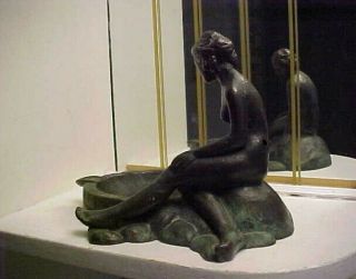Rare Art Deco 1920 ' s Nude Lady Pompeian Bronze Statue w Ashtray - Frankart Era 2