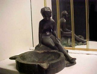 Rare Art Deco 1920 ' s Nude Lady Pompeian Bronze Statue w Ashtray - Frankart Era 3