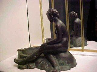 Rare Art Deco 1920 ' s Nude Lady Pompeian Bronze Statue w Ashtray - Frankart Era 4