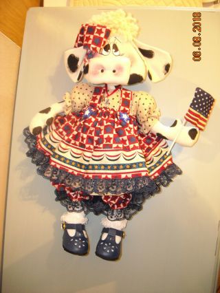 Primitive Raggedy Doll Americana Patriotic Cow From " Ginger Creek Crossing "