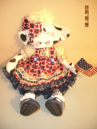 Primitive Raggedy Doll Americana Patriotic Cow from 