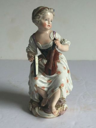 18thc Antique Meissen Porcelain Figure Girl Seated With Violin Painted Marks