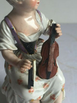 18thC Antique Meissen Porcelain Figure GIRL SEATED WITH VIOLIN Painted Marks 5
