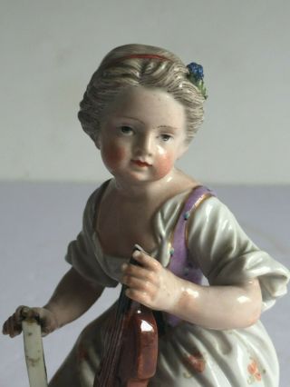 18thC Antique Meissen Porcelain Figure GIRL SEATED WITH VIOLIN Painted Marks 6